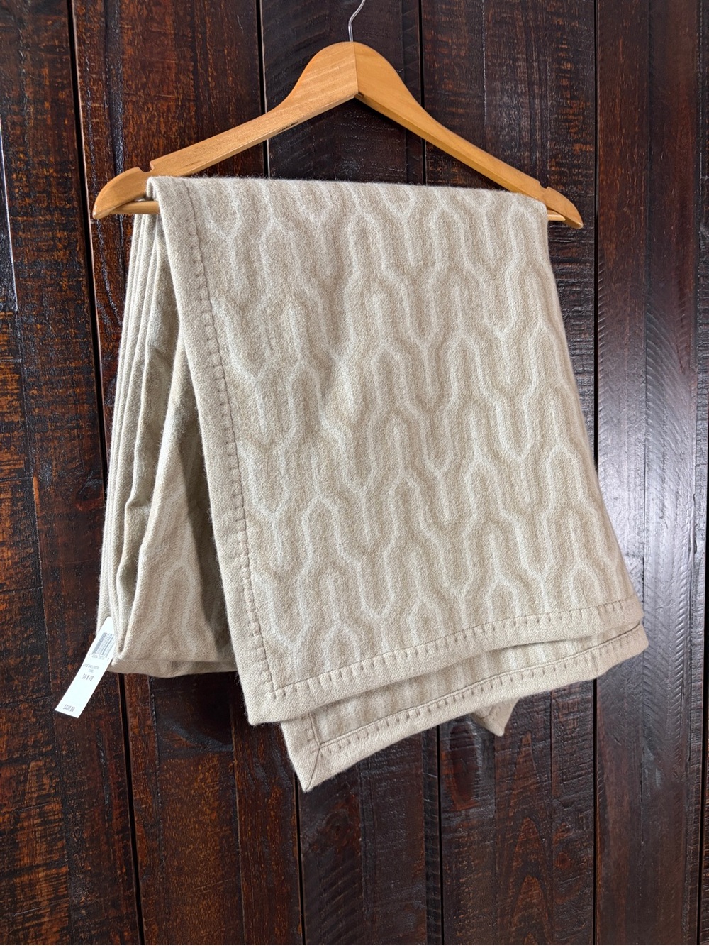 Hudson Park Collection Soft Wool & Cashmere Throw Blanker NWT Patterned Beige